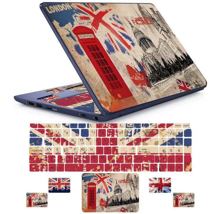 استیکر لپ تاپ راتیانا مدل london01 مناسب برای لپ تاپ 15 تا 17 اینچ به همراه برچسب حروف فارسی کیبورد